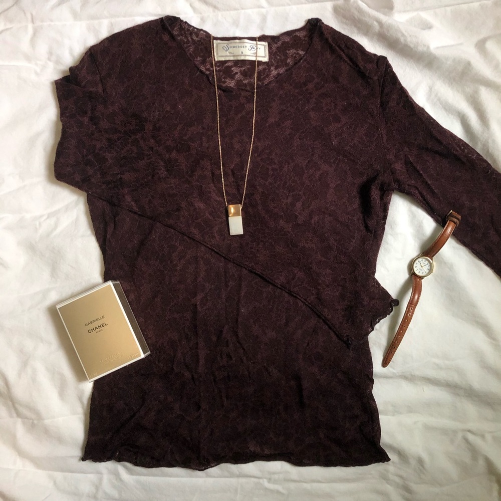 BURGUNDY LACY SHEER LINGERIE COSTUME TOP